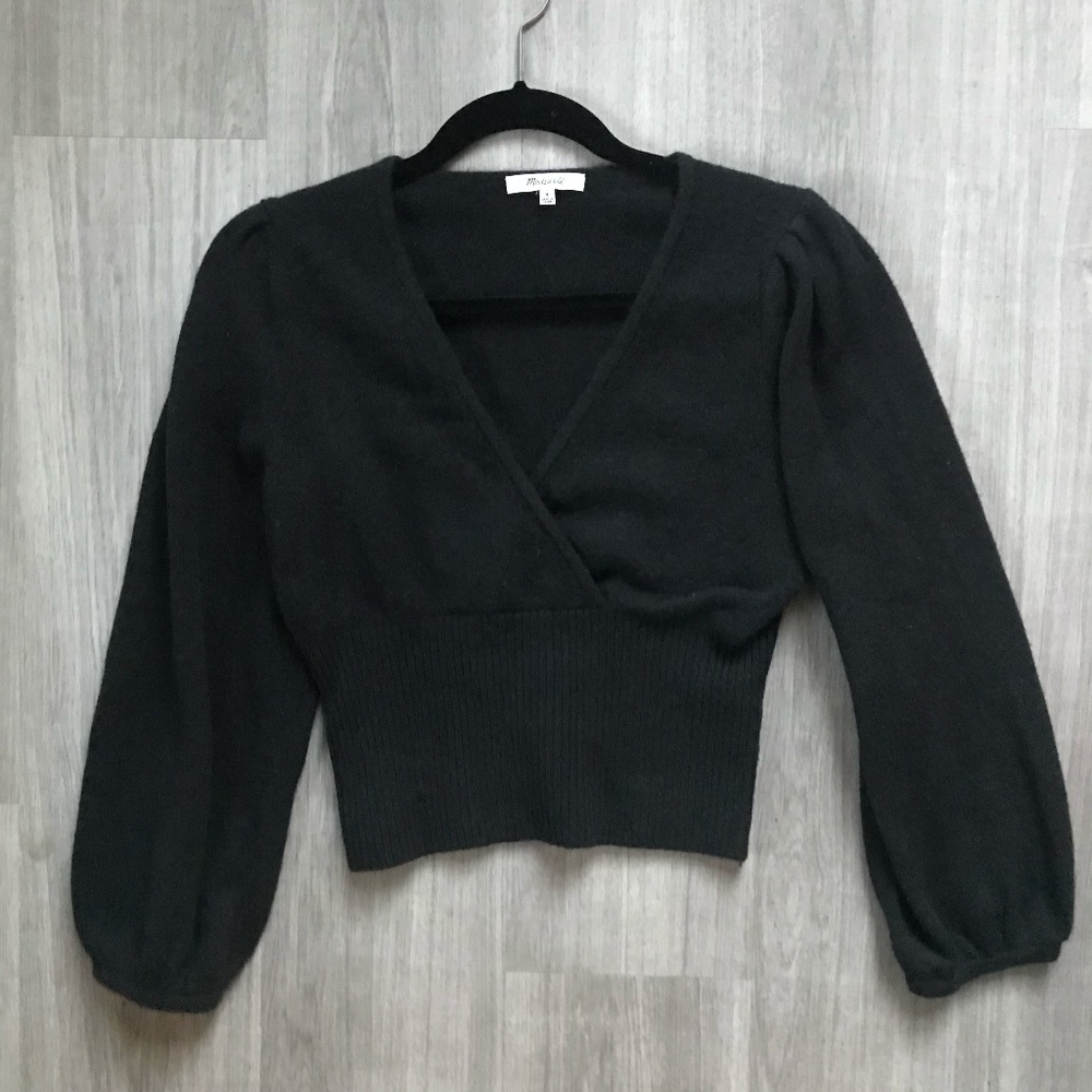 Madewell Wrap Balloon Sleeve Sweater in Coziest Yarn Wool Alpaca